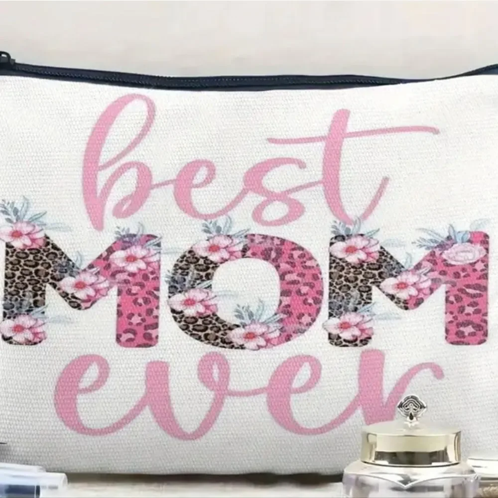 Best MOM Ever Canvas Zippered Makeup Cosmetic Pouch